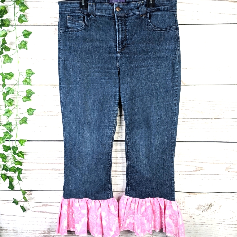 NYDJ Plus Size 18W Pink Ruffle Hem Cropped Jeans